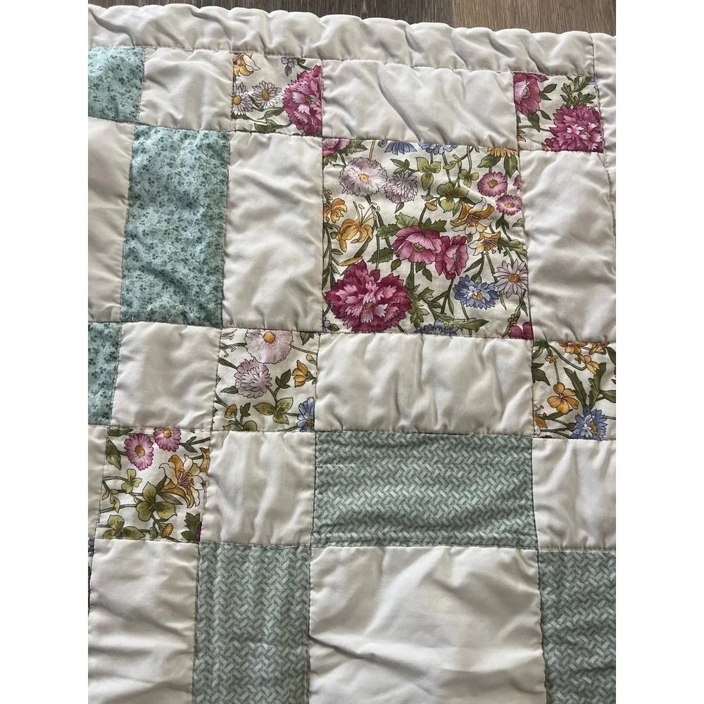 Handmade Patchwork Quilt Crib Blanket Nursery Floral Cottagecore Heirloom Soft
